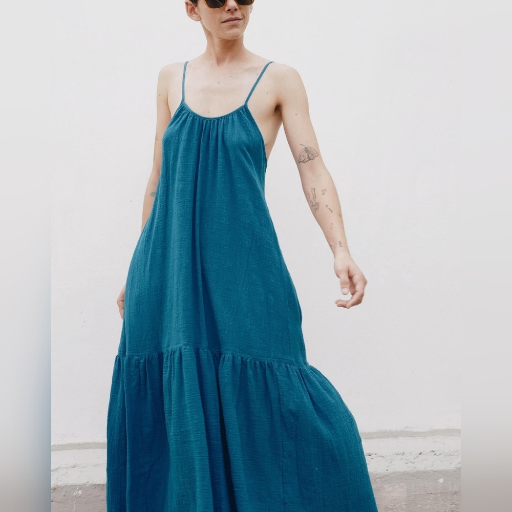 Olivaceous Royal Blue Textured Dress